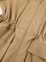 Oversized Contrast Collar Jacket with Drawstring Waist - Trendsi - Flyclothing LLC