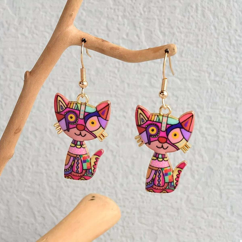 Colorful Cat Dangle Earrings - Trendsi - Flyclothing LLC