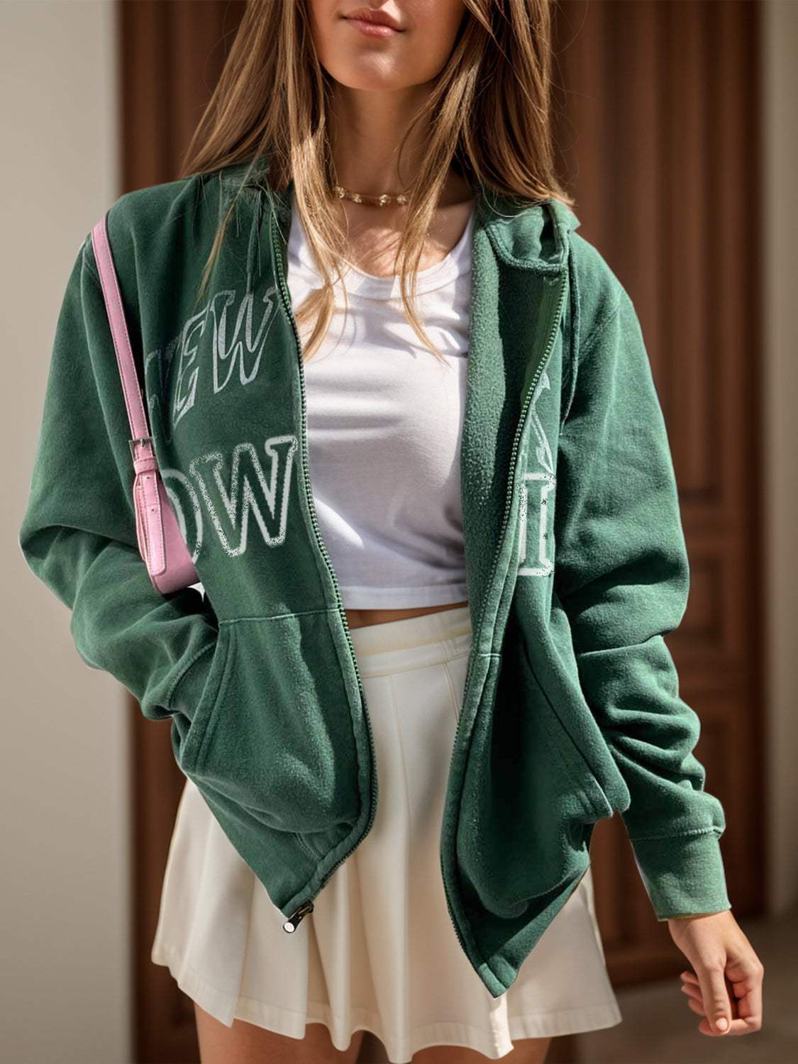 Letter Graphic Zip Up Long Sleeve Hooded Jacket - Trendsi - Flyclothing LLC