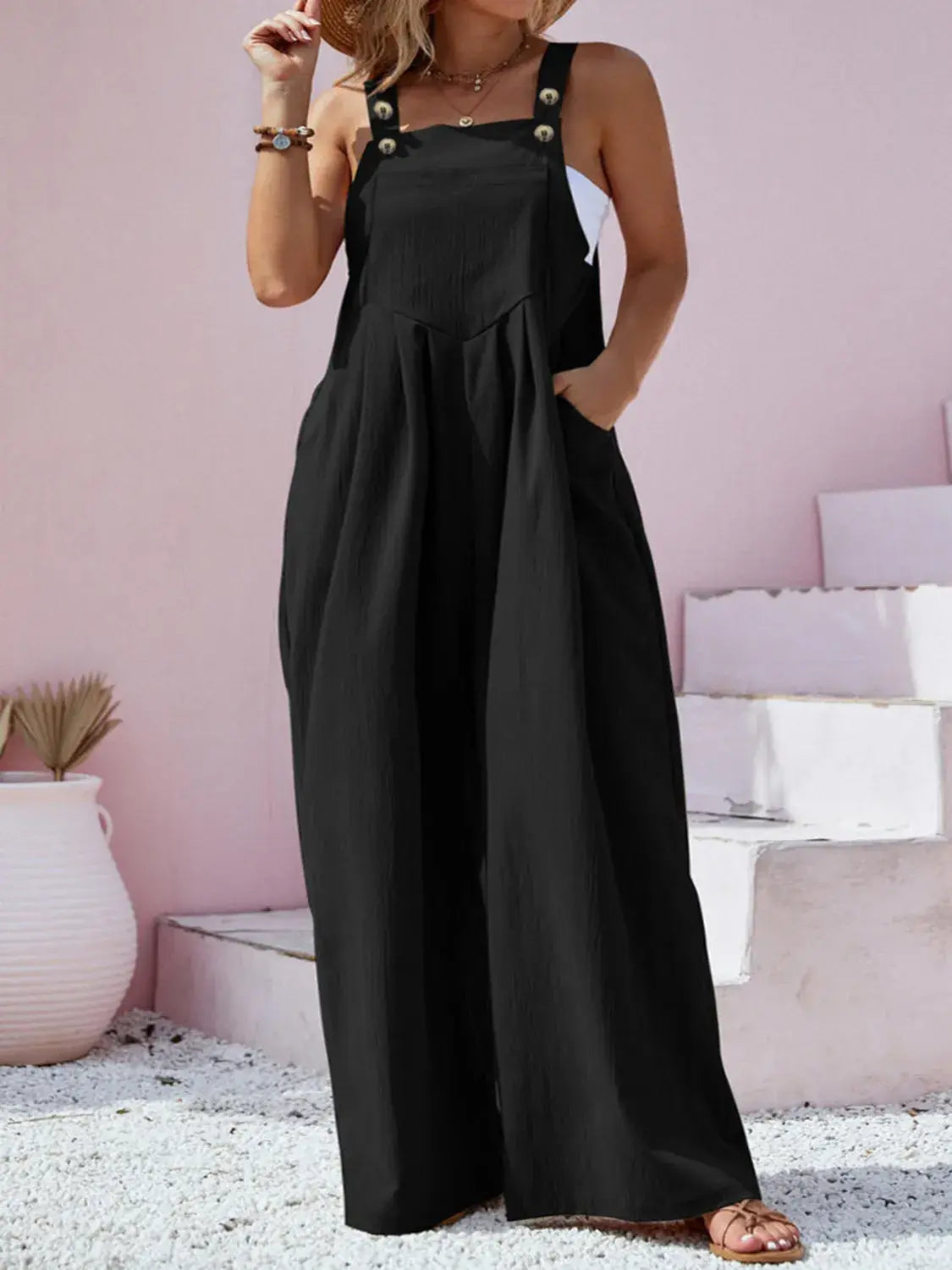 Plus Size Square Neck Wide Leg Overalls - Trendsi - Flyclothing LLC