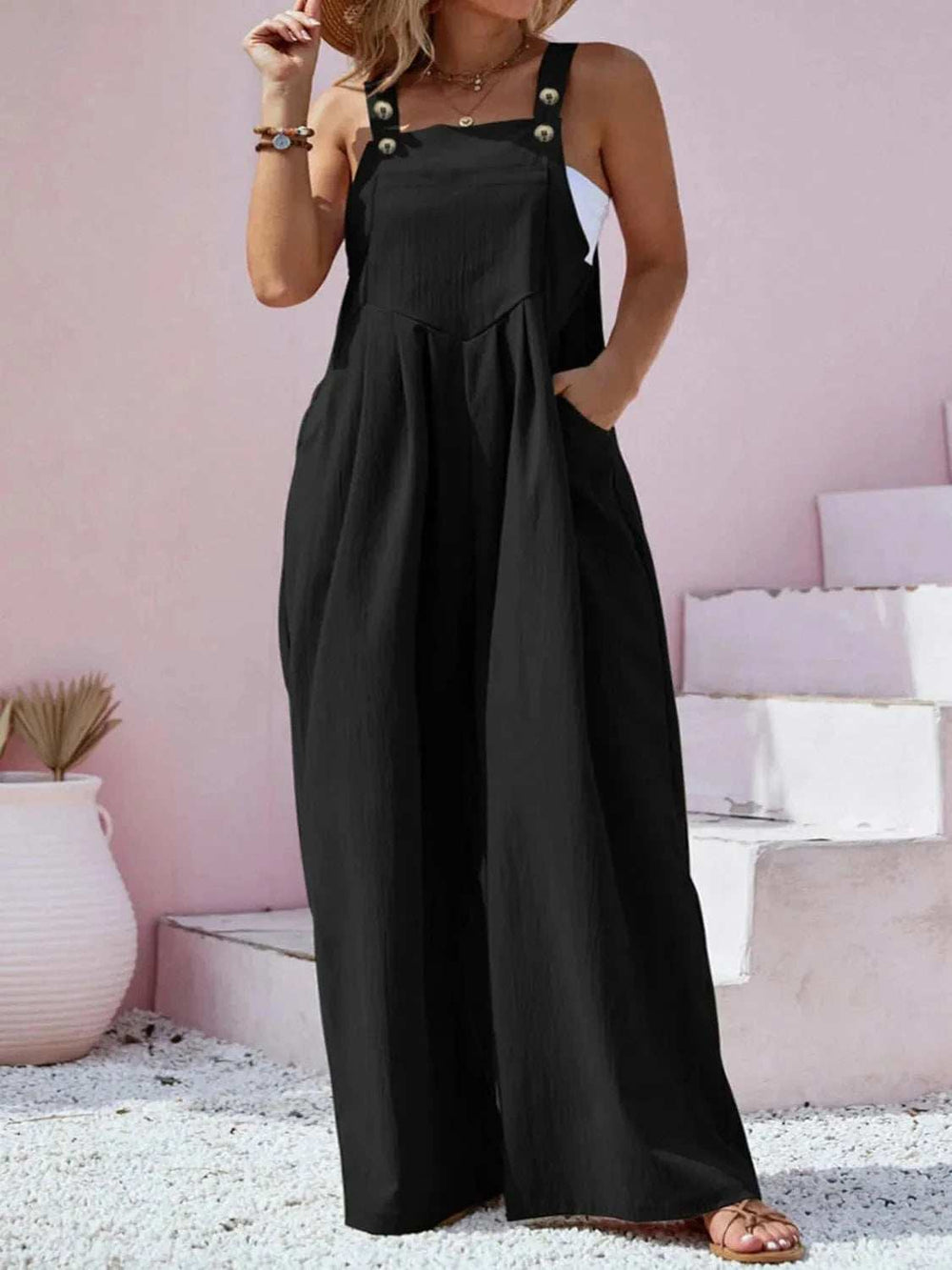 Plus Size Square Neck Wide Leg Overalls - Trendsi - Flyclothing LLC