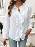 Textured Lace Detail Long Sleeve Shirt - Trendsi - Flyclothing LLC