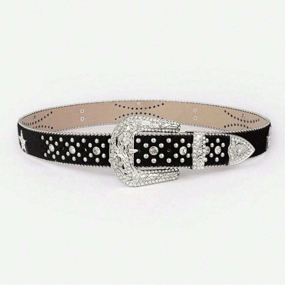 PU Leather Inlaid Rhinestone Belt - Trendsi - Flyclothing LLC