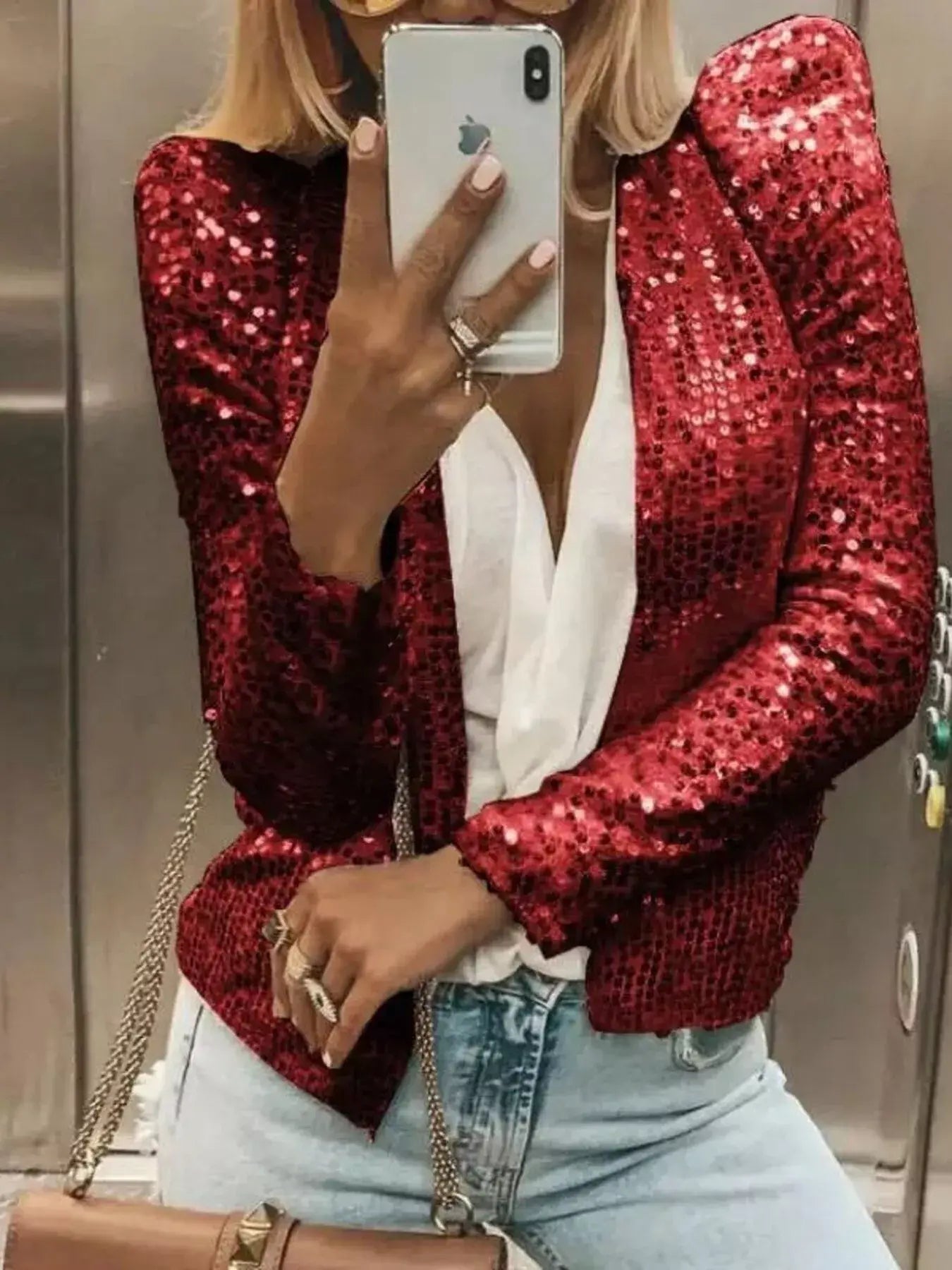 Full Size Sequin Long Sleeve Jacket Plus Size - Trendsi - Flyclothing LLC