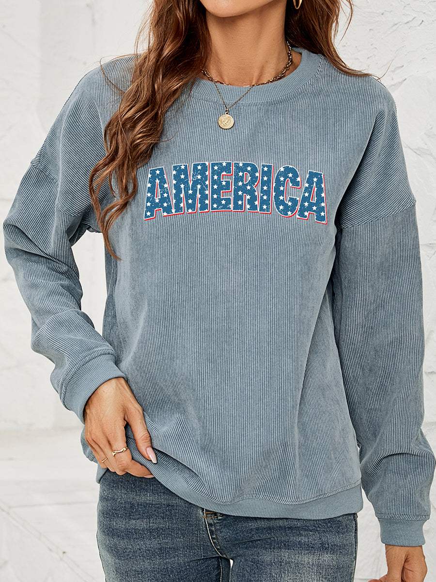 AMERICA Graphic Dropped Shoulder Sweatshirt - Trendsi - Flyclothing LLC