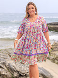 Plus Size Lace Detail Printed Half Sleeve Dress - Trendsi