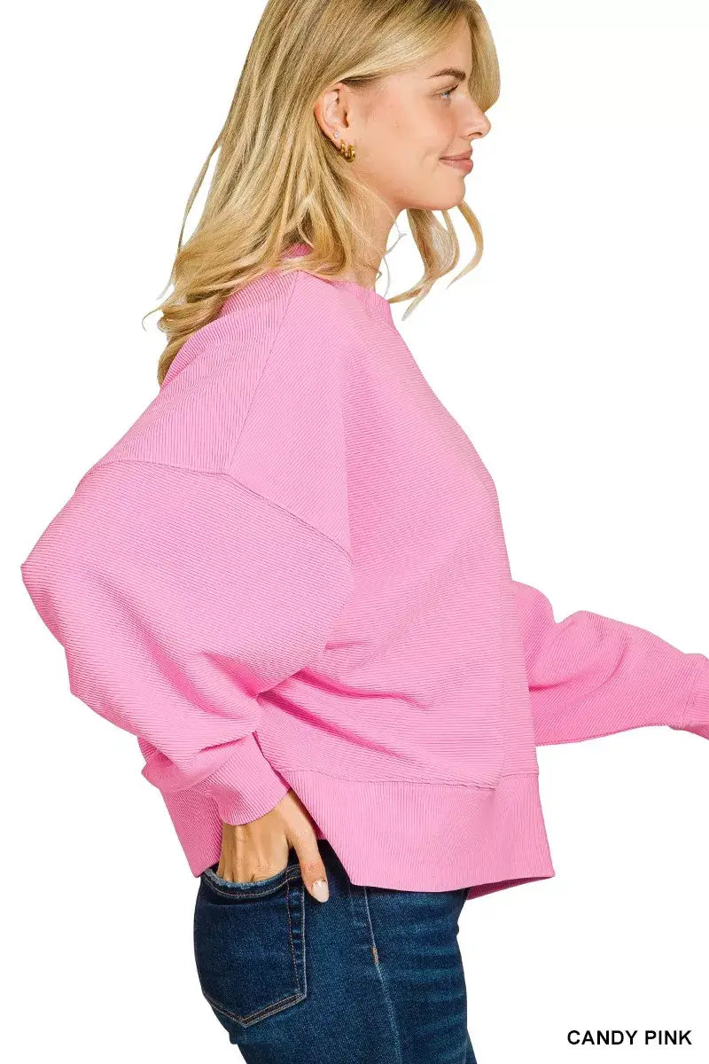 Zenana Ribbed Round Neck Pullover and Shorts Set - Trendsi - Flyclothing LLC