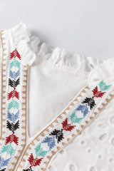 Eyelet Frill Short Sleeve Blouse - Trendsi - Flyclothing LLC