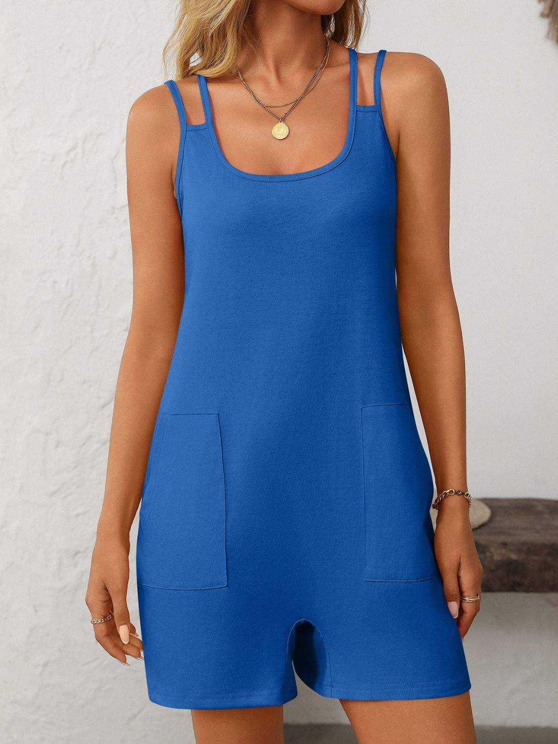 Mandy Scoop Neck Spaghetti Strap Romper with Pockets - Trendsi - Flyclothing LLC