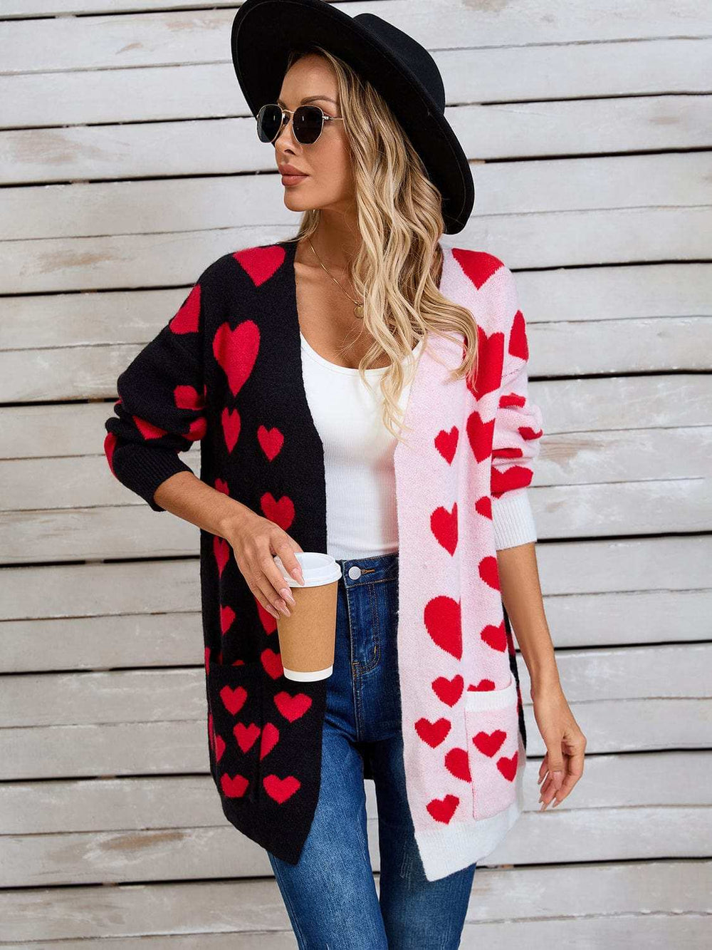 Angel Wings Heart Open Front Long Sleeve Cardigan - Trendsi - Flyclothing LLC