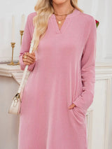 Casual Ribbed Knit Long Sleeve Dress - Trendsi - Flyclothing LLC