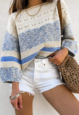 Contrast Round Neck Long Sleeve Sweater - Trendsi - Flyclothing LLC