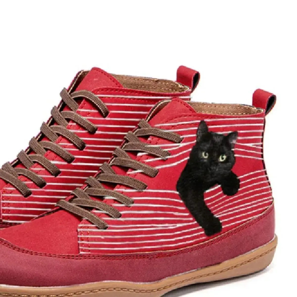 Cat Print Striped Ankle Sneakers - Trendsi - Flyclothing LLC