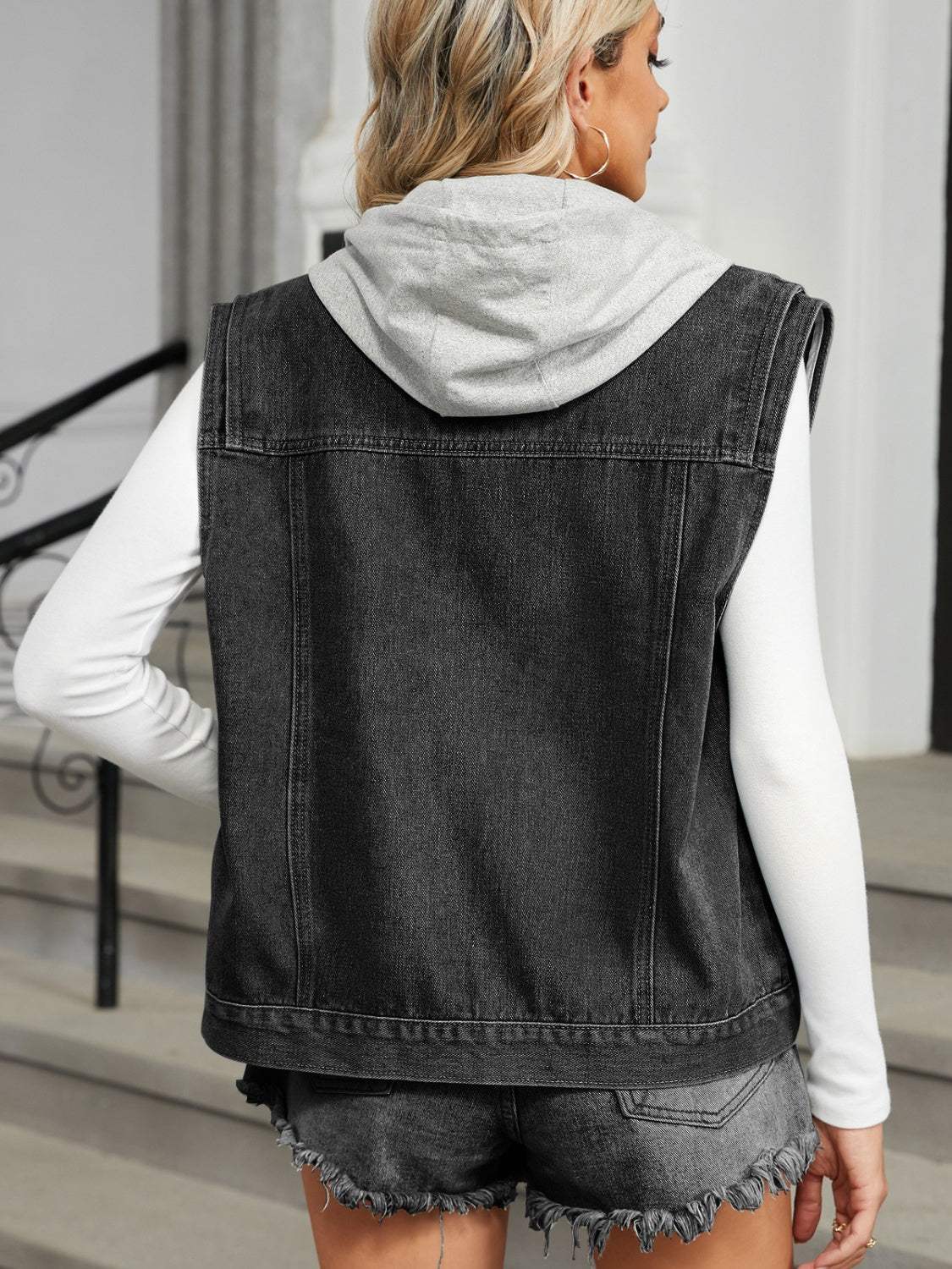 Pocketed Button Up Sleeveless Denim Jacket - Trendsi - Flyclothing LLC