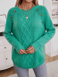 Decorative Button Round Neck Raglan Sleeve Sweater - Trendsi