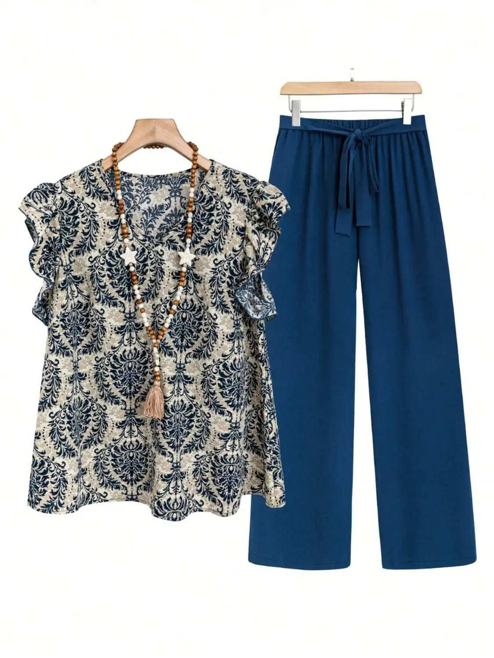 Printed Ruffled Cap Sleeve Top and Pants Set - Trendsi - Flyclothing LLC