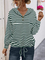 Drawstring Striped Long Sleeve Hoodie - Trendsi - Flyclothing LLC