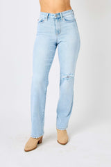 Judy Blue Full Size High Waist Distressed Straight Jeans - Trendsi