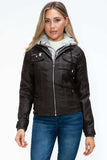 YMI Removable Faux Layered Multi-Pocket Jacket with Fuzzy Hood - Trendsi - Flyclothing LLC