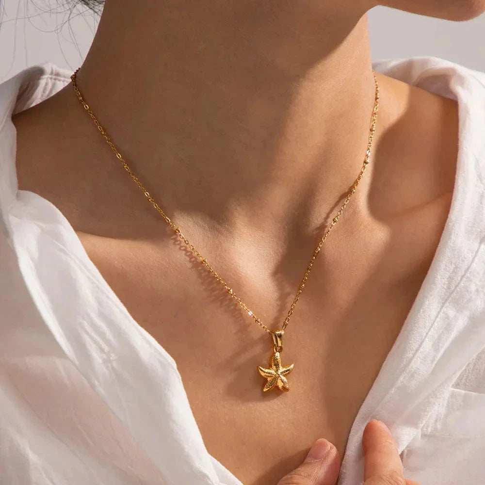 18K Gold Plated Starfish Pendant Necklace - Trendsi - Flyclothing LLC