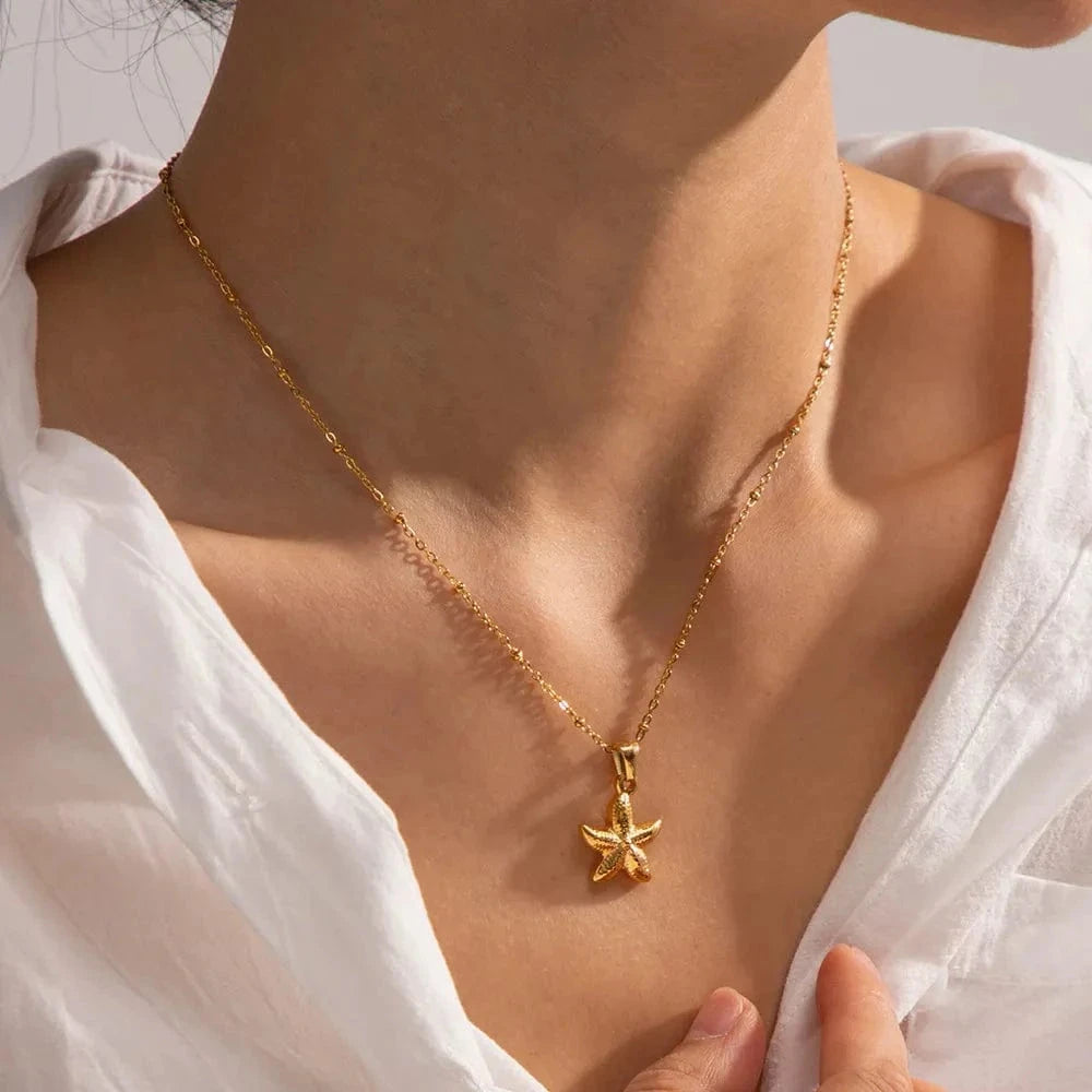 18K Gold Plated Starfish Pendant Necklace - Trendsi