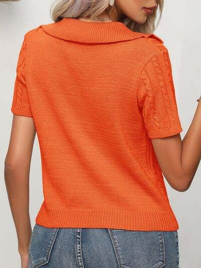 Cable Knit Short Sleeve Top - Trendsi - Flyclothing LLC