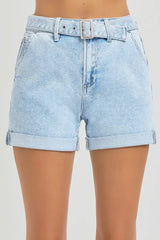 RISEN Full Size High Rise Belted Roll Up Shorts Plus Size - Trendsi - Flyclothing LLC