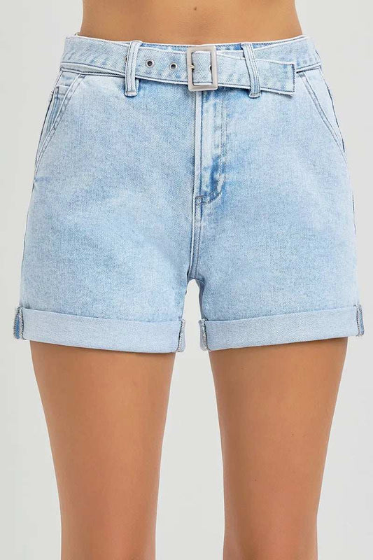 RISEN Full Size High Rise Belted Roll Up Shorts Plus Size - Trendsi - Flyclothing LLC