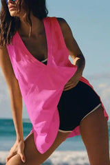 Side Slit V-Neck Tank - Trendsi - Flyclothing LLC