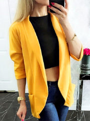 Collared Neck Long Sleeve Blazer - Trendsi
