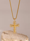 18K Gold-Plated Inlaid Zircon Cross Necklace - Trendsi