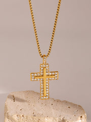 18K Gold-Plated Inlaid Zircon Cross Necklace - Trendsi