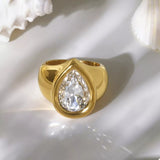 18K Gold-Plated Teardrop Zircon Ring - Trendsi - Flyclothing LLC