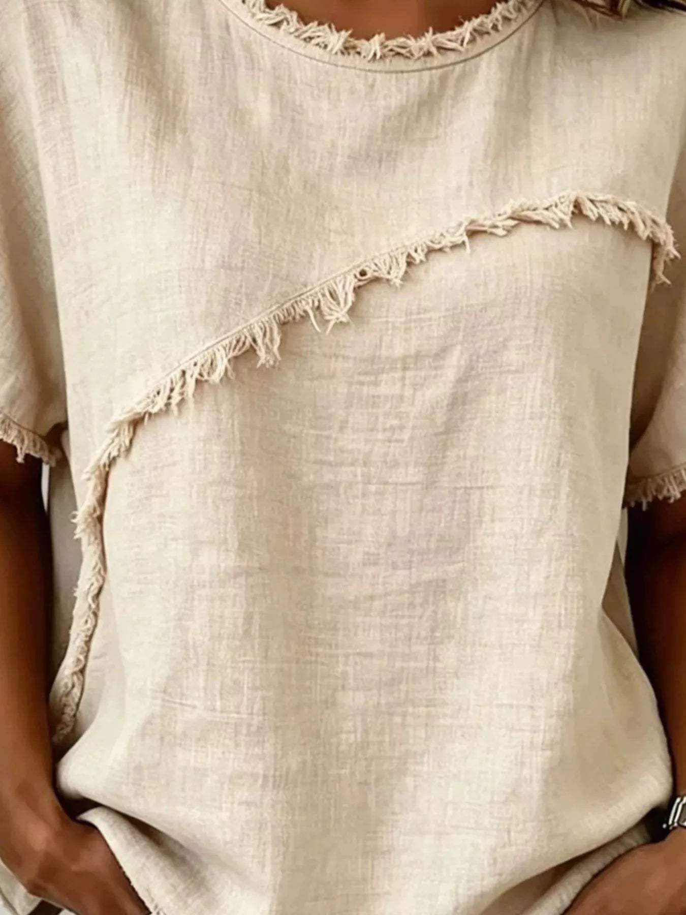 Full Size Frayed Hem Short Sleeve Top Plus Size - Trendsi - Flyclothing LLC