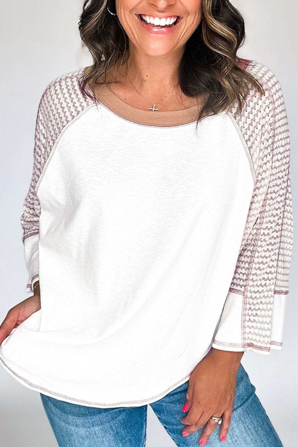 Striped Round Neck Raglan Sleeve Top - Trendsi - Flyclothing LLC