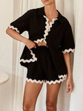 Contrast Trim Half Sleeve Top and Shorts Set - Trendsi