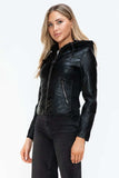 Snobbish Faux Leather Zip Up Drawstring Hooded Jacket - Trendsi - Flyclothing LLC