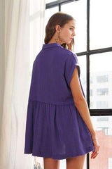 ADORA Raw Hem Collared Neck Button Down Shirt - Trendsi - Flyclothing LLC