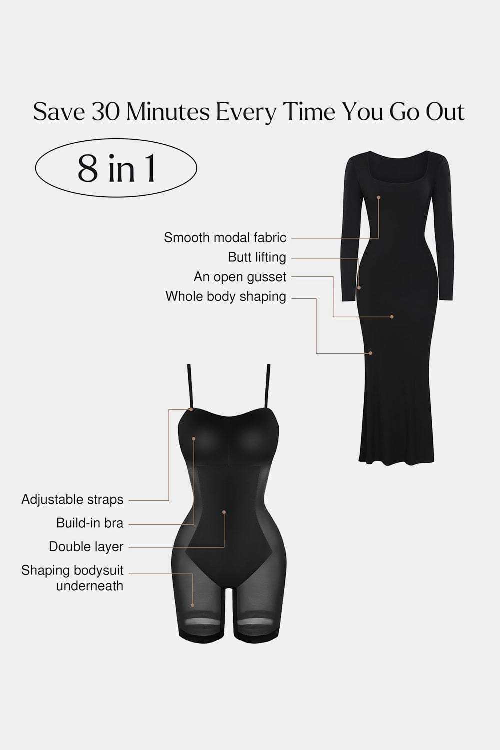 Basic Bae Built-In Shapewear Square Neck Long Sleeve Maxi Dress - Trendsi - Flyclothing LLC