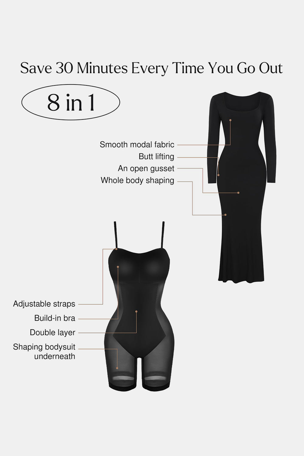 Basic Bae Built-In Shapewear Square Neck Long Sleeve Maxi Dress - ShopBasicbae - Flyclothing LLC