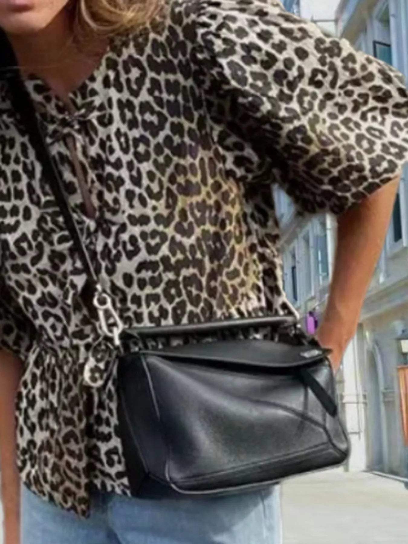 Leopard Print Puff Sleeve Blouse - Trendsi - Flyclothing LLC