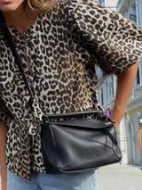 Leopard Print Puff Sleeve Blouse - Trendsi - Flyclothing LLC