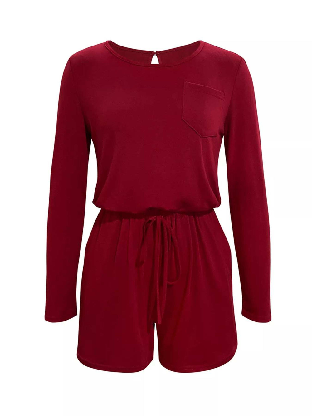 Long Sleeve Drawstring Romper - Trendsi - Flyclothing LLC