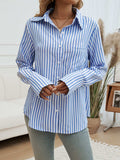 Devine Pocketed Striped Collared Neck Long Sleeve Shirt - Trendsi - Flyclothing LLC