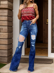 Raw Hem Distressed Bootcut Jeans - Trendsi