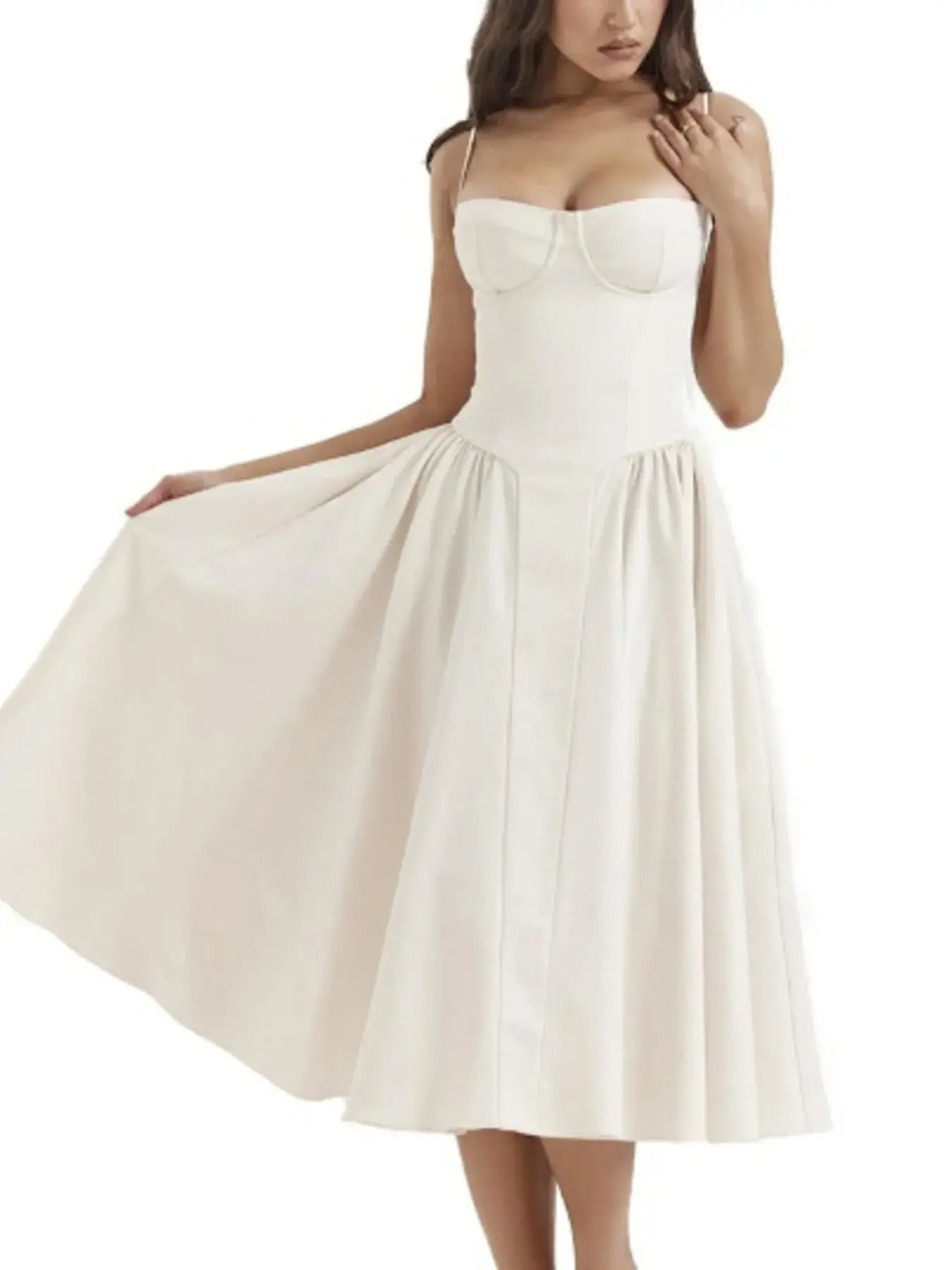 Sweetheart Neck Ruched Midi Dress - Trendsi - Flyclothing LLC