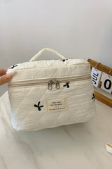 Bow Embroidered Quilted Storage Bag with Zip - Trendsi