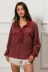 BiBi Cp French Terry Cut Edge Detail Collared Top - Trendsi - Flyclothing LLC