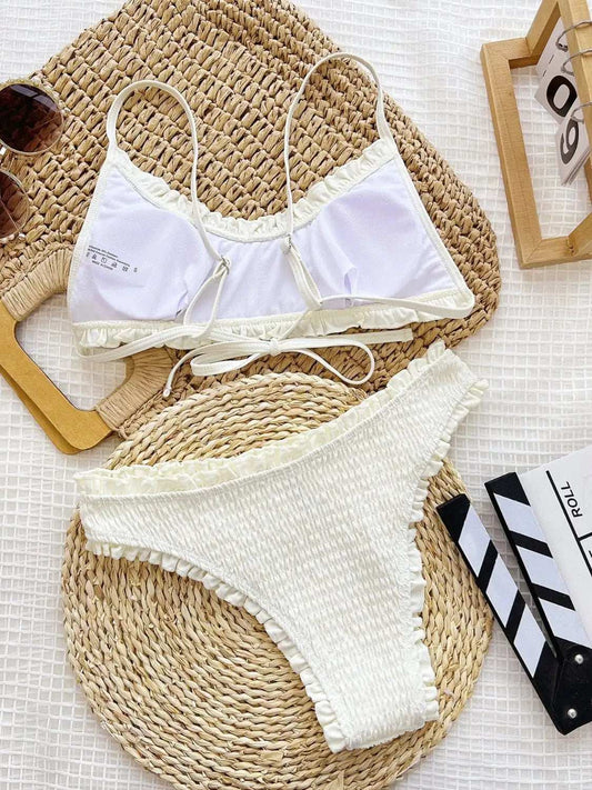 Frill Textured Spaghetti Strap Two-Piece Swim Set - Trendsi - Flyclothing LLC