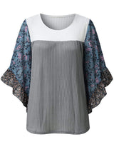 Full Size Printed Round Neck Three-Quarter Sleeve Blouse - Trendsi - Flyclothing LLC
